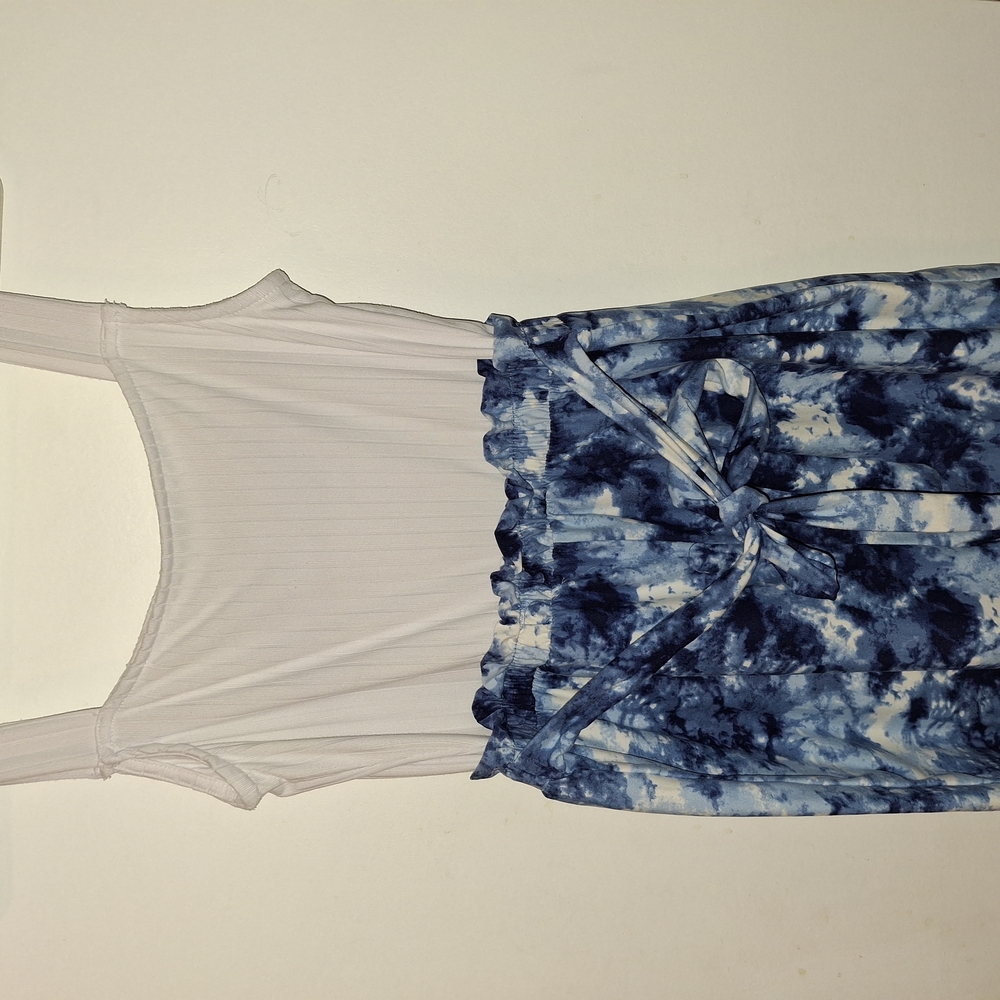 White and Blue Tie-Dye Women's Top